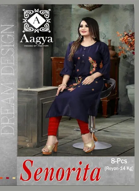 Aagya Senorita Latest Heavy Embroidery Work Casual Kurti Collection Catalog